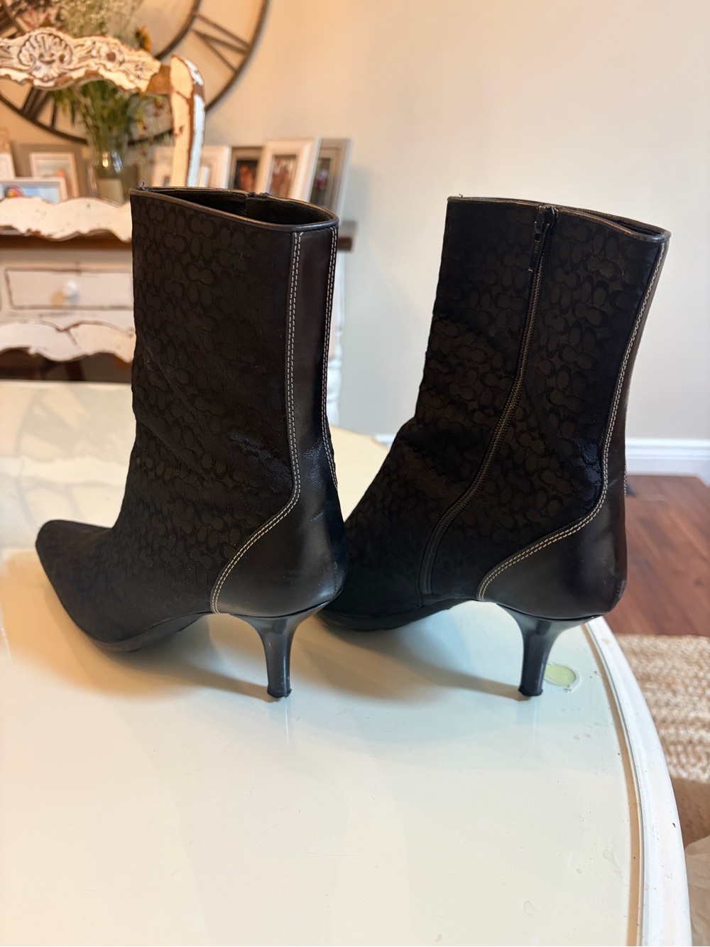 Vintage Coach Black Signature Jacquard Pointed-Toe Mid-Calf Heel Boot - Picture 3 of 10